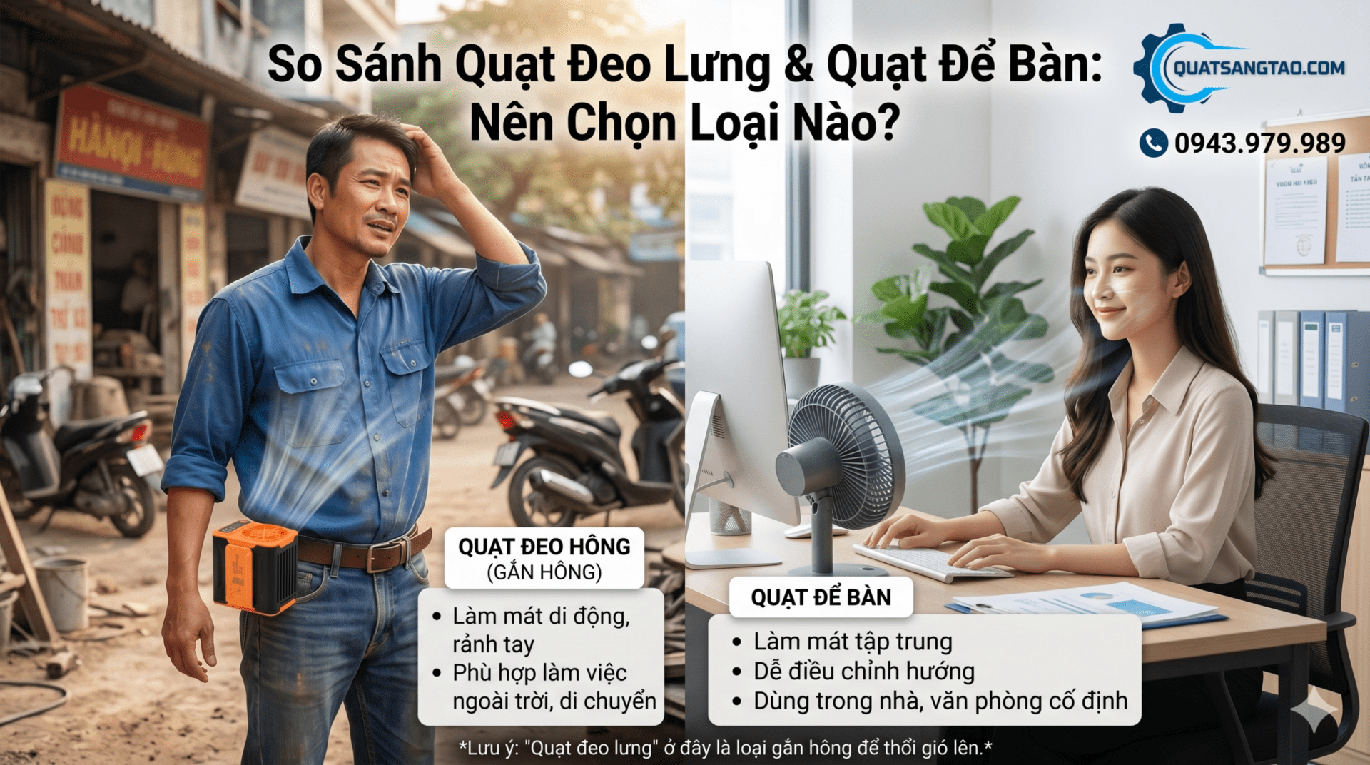 Đánh giá và so sánh chi tiết ưu nhược điểm của quạt đeo lưng và quạt để bàn.