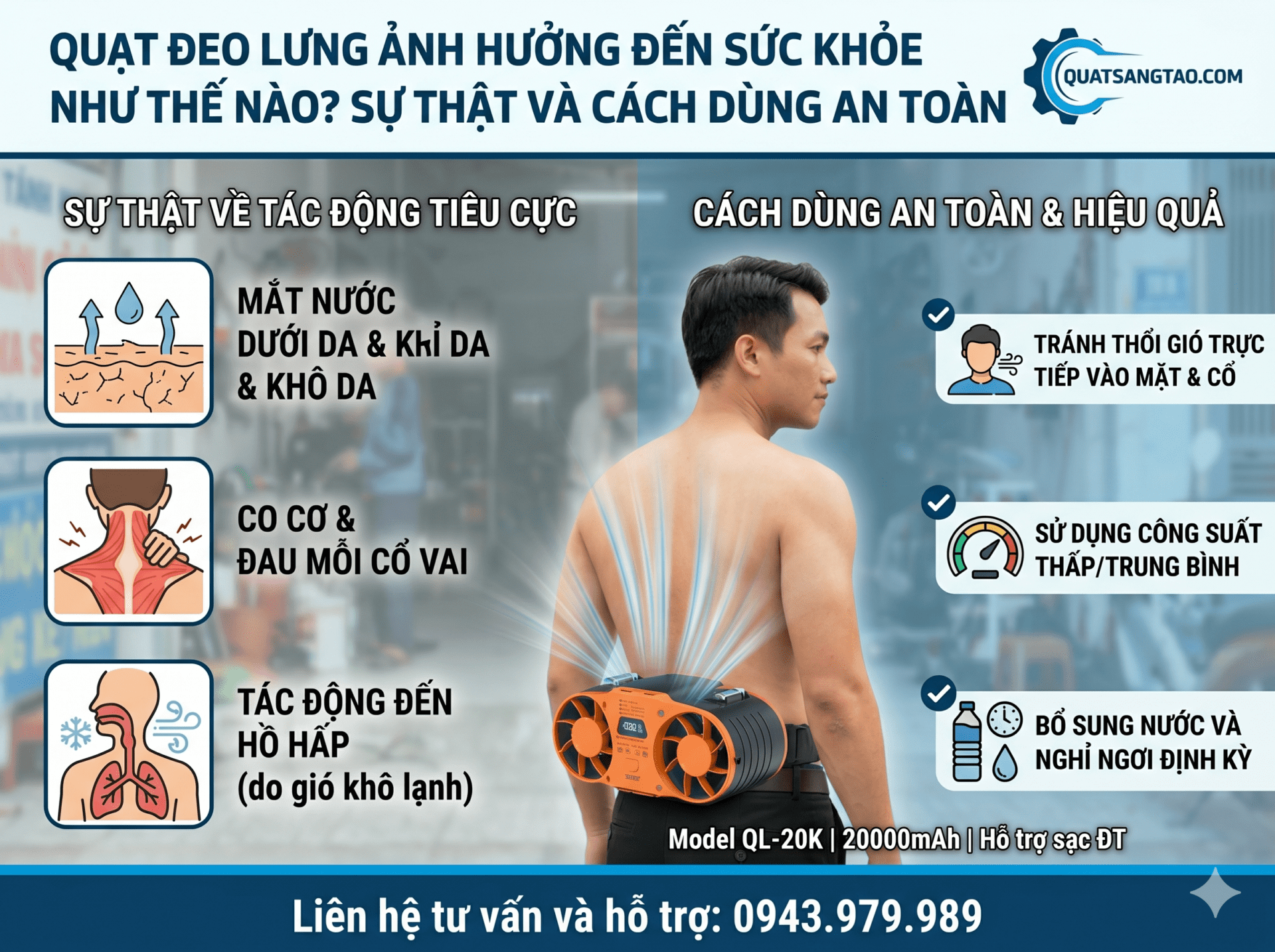 Sự thật về việc quạt đeo lưng ảnh hưởng đến sức khỏe như thế nào và hướng dẫn cách dùng an toàn, hiệu quả.