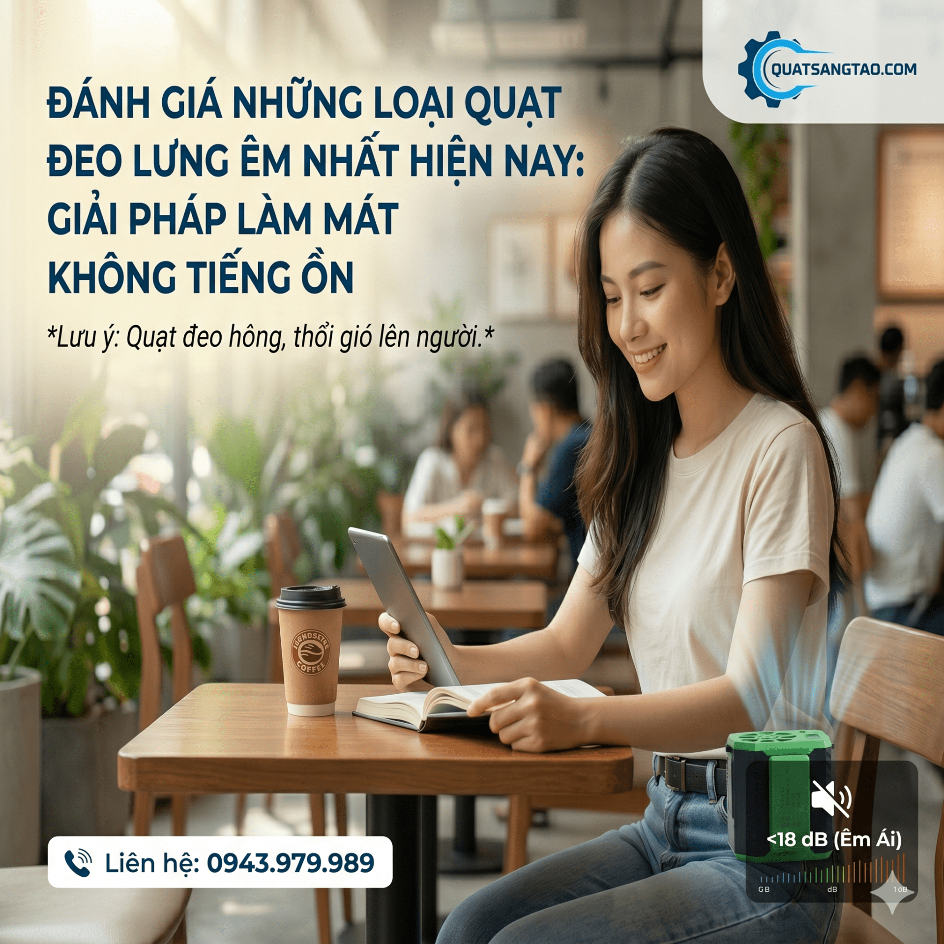 Hình ảnh thực tế quạt mini gắn thắt lưng loại êm nhất