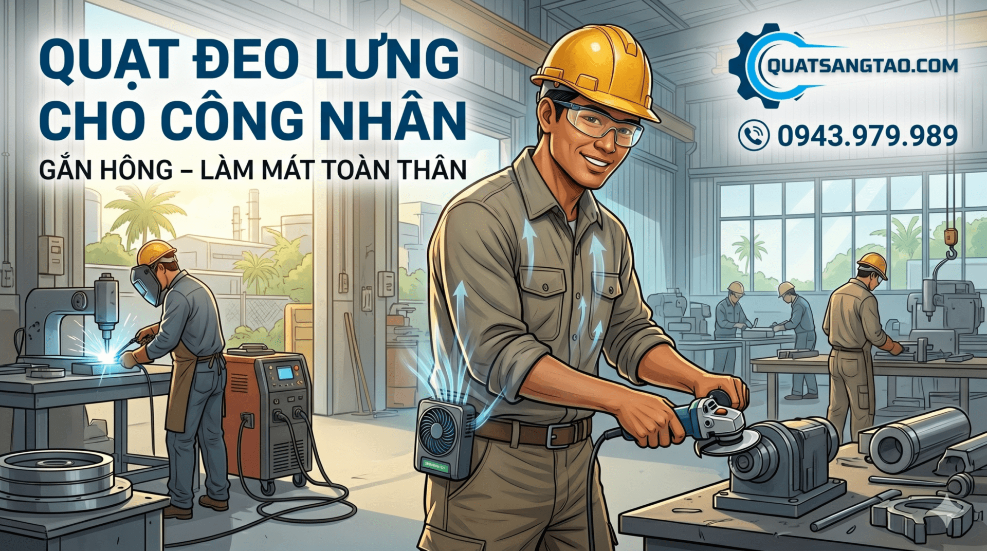 Quạt đeo lưng cho công nhân Kazuma 10000mAh - Giải pháp làm mát nhà xưởng