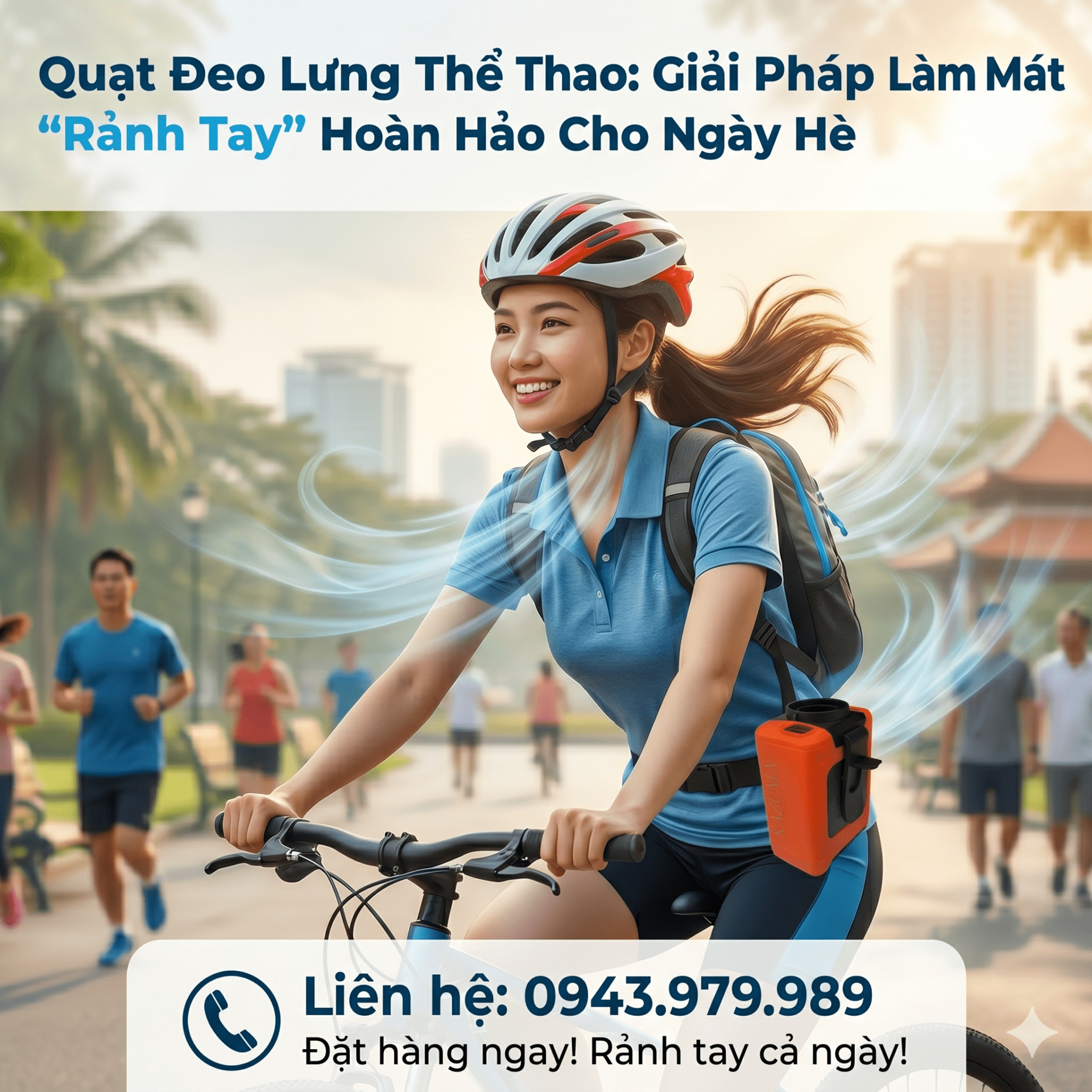Mua ngay quạt đeo lưng thể thao làm mát rảnh tay chính hãng. Động cơ mạnh mẽ, pin 10000mAh sử dụng cả ngày dài. Hotline tư vấn miễn phí: 0943.979.989.